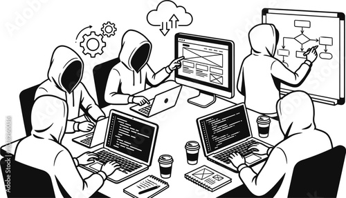 Web Development Team Collaboration Service Vector Illustration