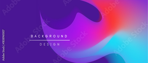 Abstract fluid shapes blend vibrant colors. Purple, blue, red hues create dynamic background design. Modern aesthetic.