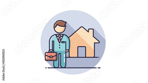 Real Estate Agent with House Icon Depicts Professionalism and Trustworthiness in Property Services