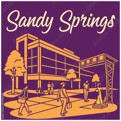 Sandy Springs City Center – Retro Purple and Orange Georgia Illustration