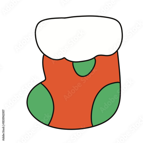 Cute Christmas Stocking Illustration – Orange and Green Kawaii Holiday Sock