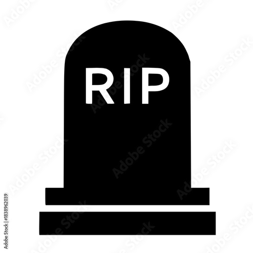 Black Gravestone Silhouette Vector Icon or Spooky Tombstone Symbol