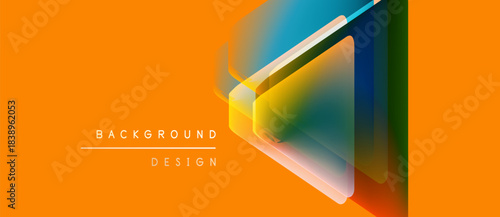 Abstract geometric design. Vibrant orange backdrop features layered translucent shapes, creating dynamic visual effect. Modern, clean aesthetic.