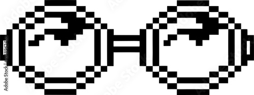 Pixel art round glasses icon with bold black outline and simple minimal design on transparent background