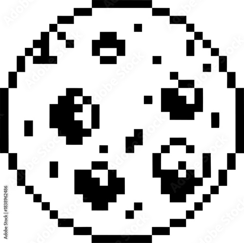 Pixel art chocolate chip cookie icon in retro 8 bit style, isolated dessert symbol for nostalgic arcade game interface