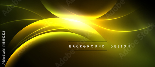 Abstract golden waves radiate from bright center. Dark background emphasizes luminous curves, creating dynamic visual effect.