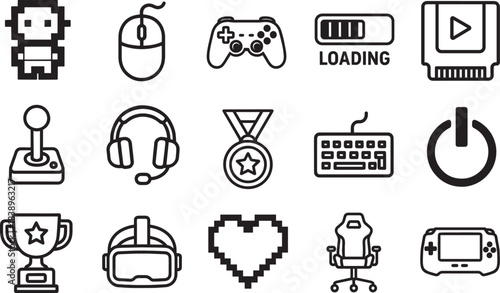 A minimalist vector illustration featuring an array of gaming elements, capturing the essence of digital entertainment.
