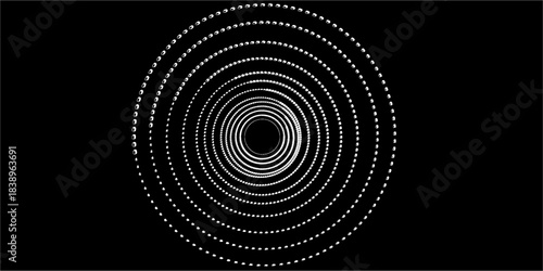 Halftone circular dotted frames set. Circle dots texture isolated on white background. Spotted spray texture. Vector abstract design element spiral circle sound wave vector logo modern black and white