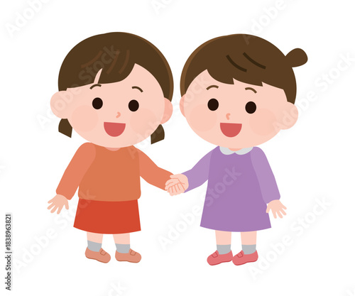 仲良しの女の子たち　イラスト