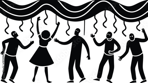 group of people in a circle silhouette people vector illustration fashion black set party design 