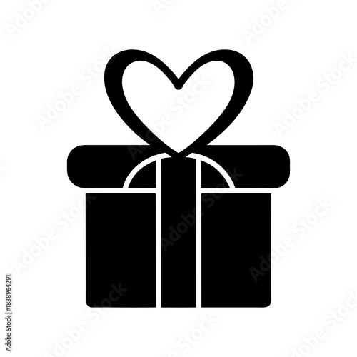 Gift Box with Heart Ribbon Icon in Clean Flat Style.