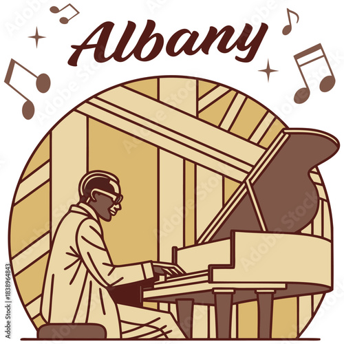 Albany Piano Performance – Vintage Jazz Georgia Illustration