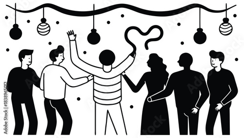 vector illustration of a party  people silhouette vector couple woman illustration love cartoon art drawing hand design icon 