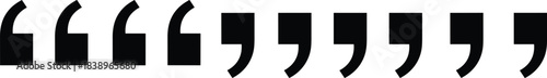 Set of black and white vector quotation mark illustrations showing opening and closing styles for typography, writing, design, and formatting themes.