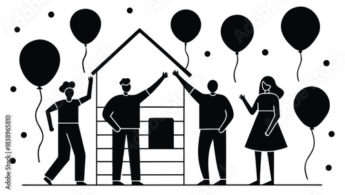 business people with balloons balloon birthday child balloons boy vector cartoon illustration party people love heart art design icon