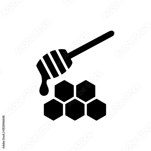 Honey dipper with dripping honey and honeycomb icon design element