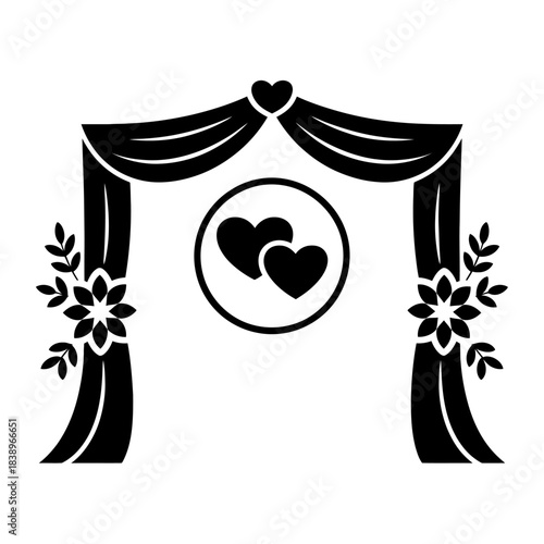 Wedding ceremony arch icon with hearts and refined floral details