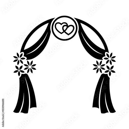 Wedding arch silhouette with hearts and flowers decorative icon