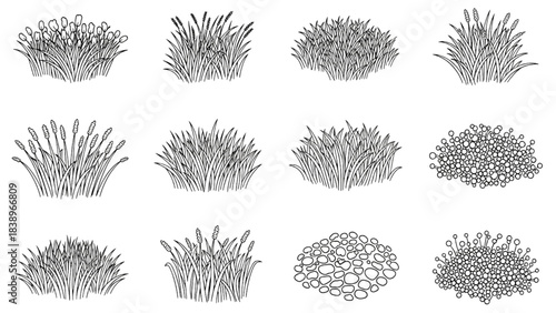 CAD Grass Shrub Elevation Drawing Set Architectural Landscape Plan View Symbols Library Bundle Pack