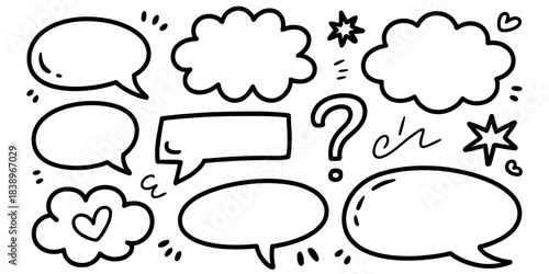Hand drawn speech and thought bubble set for communication design