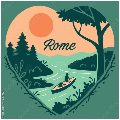 Rome Georgia Canoe on River – Sunset Adventure Illustration
