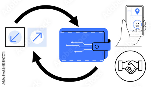 Digital wallet concept. Digital wallet secure transactions for user interaction and financial technology. Digital wallet enabling modern online payments. For fintech, e-commerce, mobile apps, secure