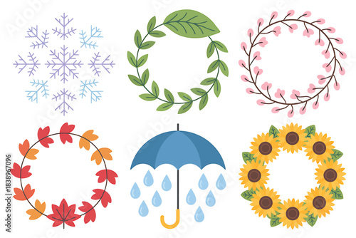 Seasonal nature and weather elements collection, four seasons