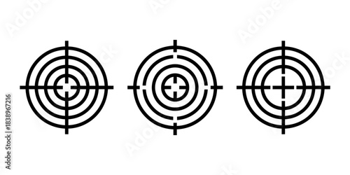 Three target icons or crosshairs for aiming and focusing concepts