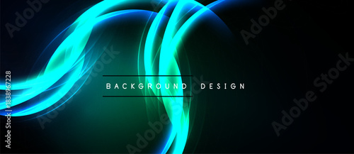Abstract flowing lines, vibrant turquoise hues, dark background. Modern design element, dynamic composition, sleek aesthetic.