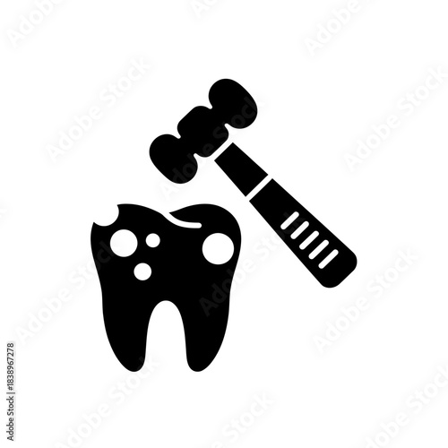 Dental problem icon: decayed tooth being hit by a hammer symbol