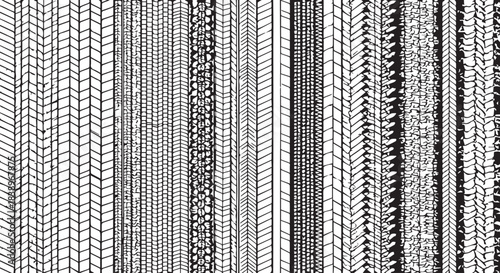 Abstract pattern of tire tracks in black and white, creating a textured visual effect isolated on transparent background