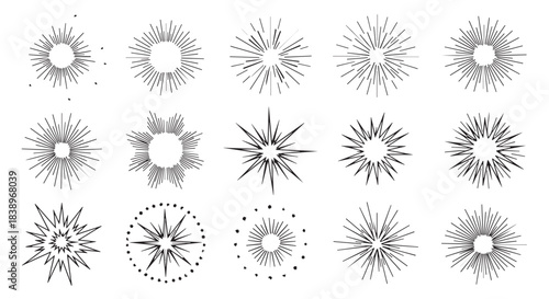 Collection of vintage sunbursts and starbursts isolated on transparent background