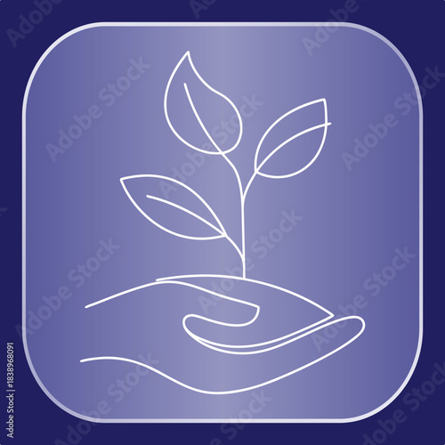 Growing Plant In Hands Line Art Symbol Sustainable Development Concept Ecology Protection