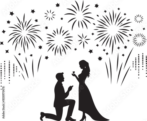 Man proposes to woman with fireworks and stars proposal