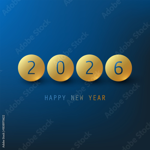 Simple Blue and Golden New Year Card, Cover or Background Design Template - 2026