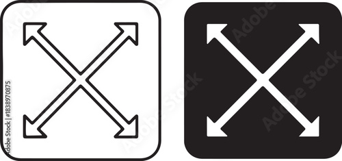 Expand and Contract Arrows Icon Set in Outline and Solid Black resize scale on transparent background
