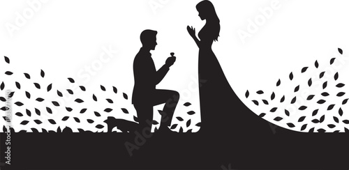 Man proposes to woman with ring surrounded by falling leaves