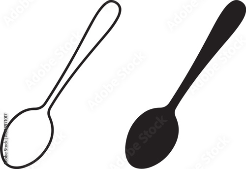 Outline And Solid Silhouette Of A Teaspoon On A White Background utensil cutlery on transparent background