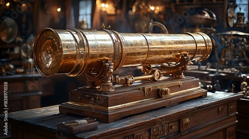 Antique Brass Telescope in Ornate Shop