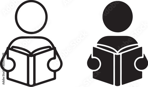 Person Reading a Book Icon Outline and Silhouette education learning on transparent background
