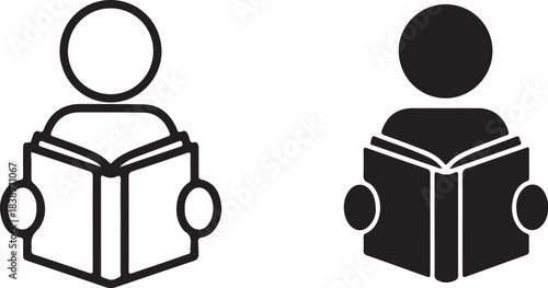 Reading Icon in Outline and Silhouette Styles traced vector on transparent background