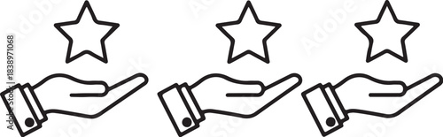 Three Hands Holding Stars Rating Icons Isolated on White Background vector illustration on transparent background