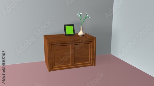 Photo frame with flower vasse anatomy. 3d render