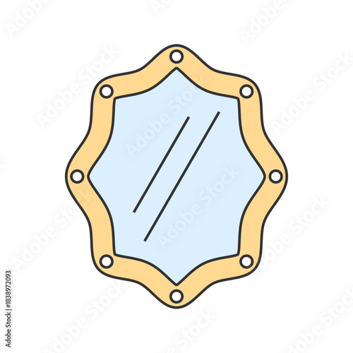 Mirror Flat design style, ornate hand mirror with frame, representing vanity and decoration, ideal for antique decor or beauty related visuals.