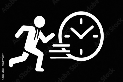 The figure sprints to outrun the rapidly moving hands of the clock, reflecting the concept of employees chasing targets.
