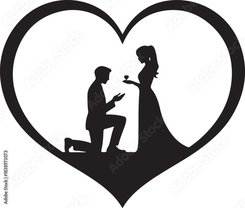 Man proposing to woman inside heart silhouette proposal