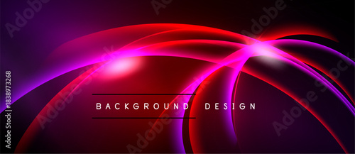 Abstract vibrant design. Red, purple hues blend, creating flowing lines. Dark background emphasizes bright curves, modern aesthetic.