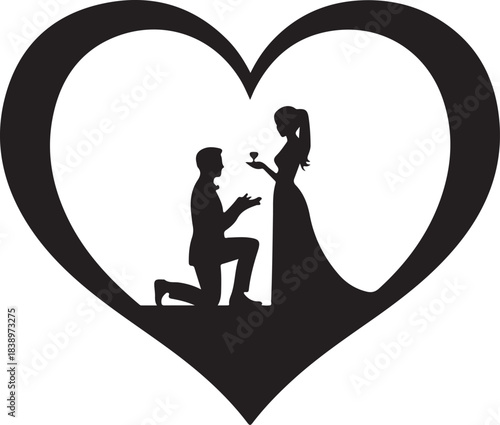 Man proposing to woman inside heart silhouette proposal