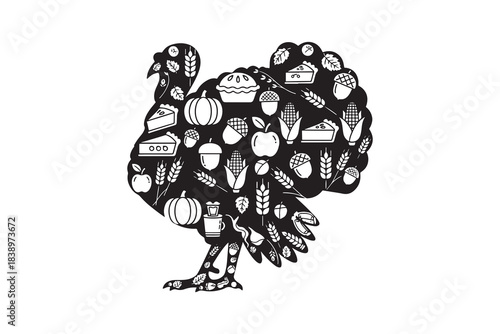 Silhouette Turkey Filled with Autumn Icons thanksgiving