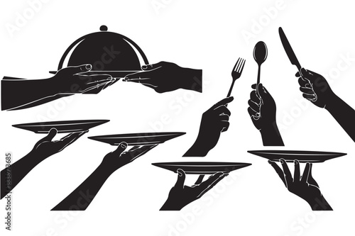 Silhouette Hands Serving Food and Holding Utensils